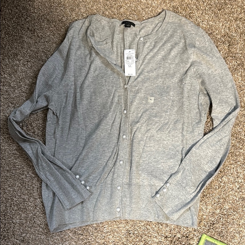 Ann Taylor Gray Button-Up Cardigan